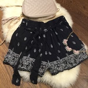 Black Paisley Shorts